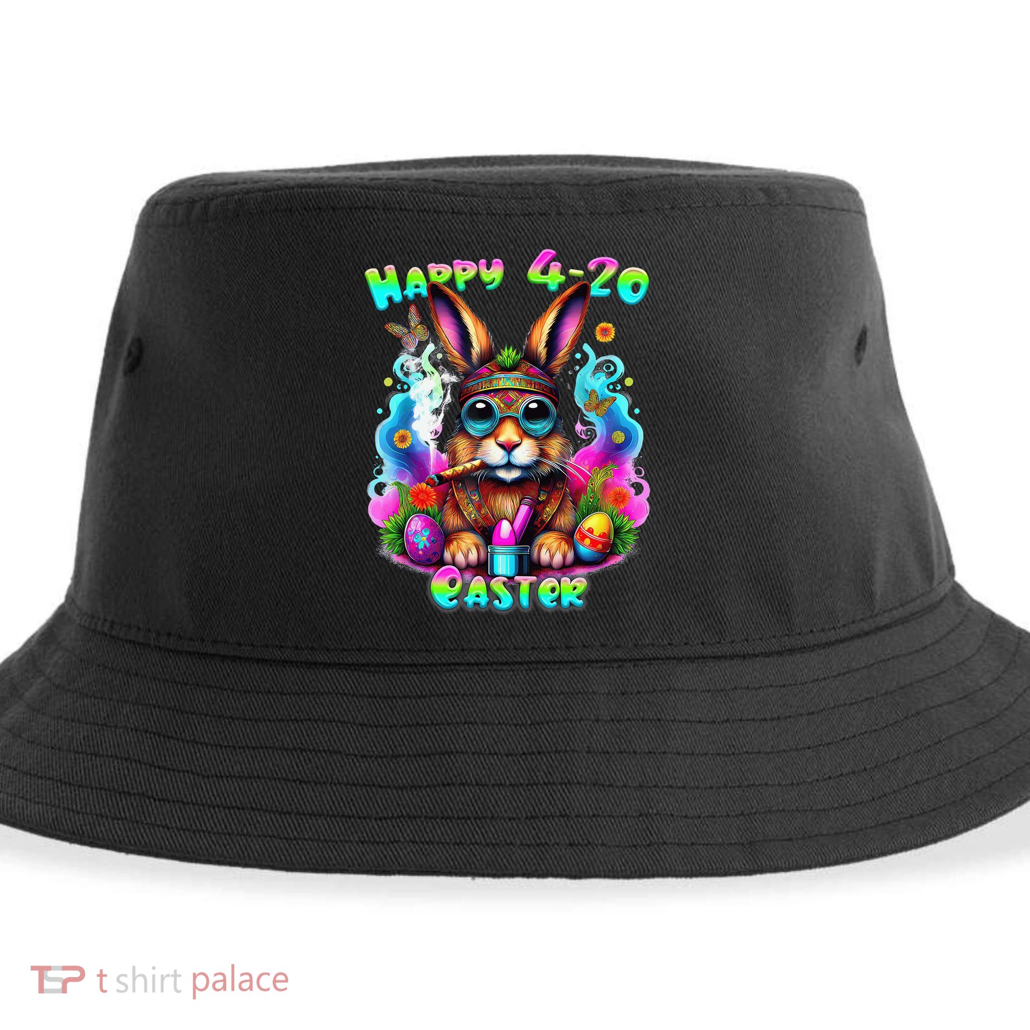 Happy 420 Easter Day Bunny Smoking Weed Marijuana Funny 420 Sustainable Bucket Hat