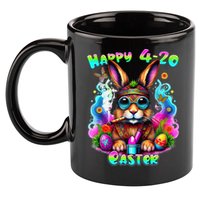 Happy 420 Easter Day Bunny Smoking Weed Marijuana Funny 420 11oz C Handle Ceramic Mug