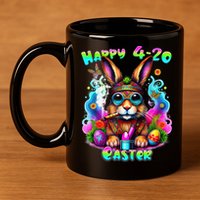 Happy 420 Easter Day Bunny Smoking Weed Marijuana Funny 420 11oz C Handle Ceramic Mug