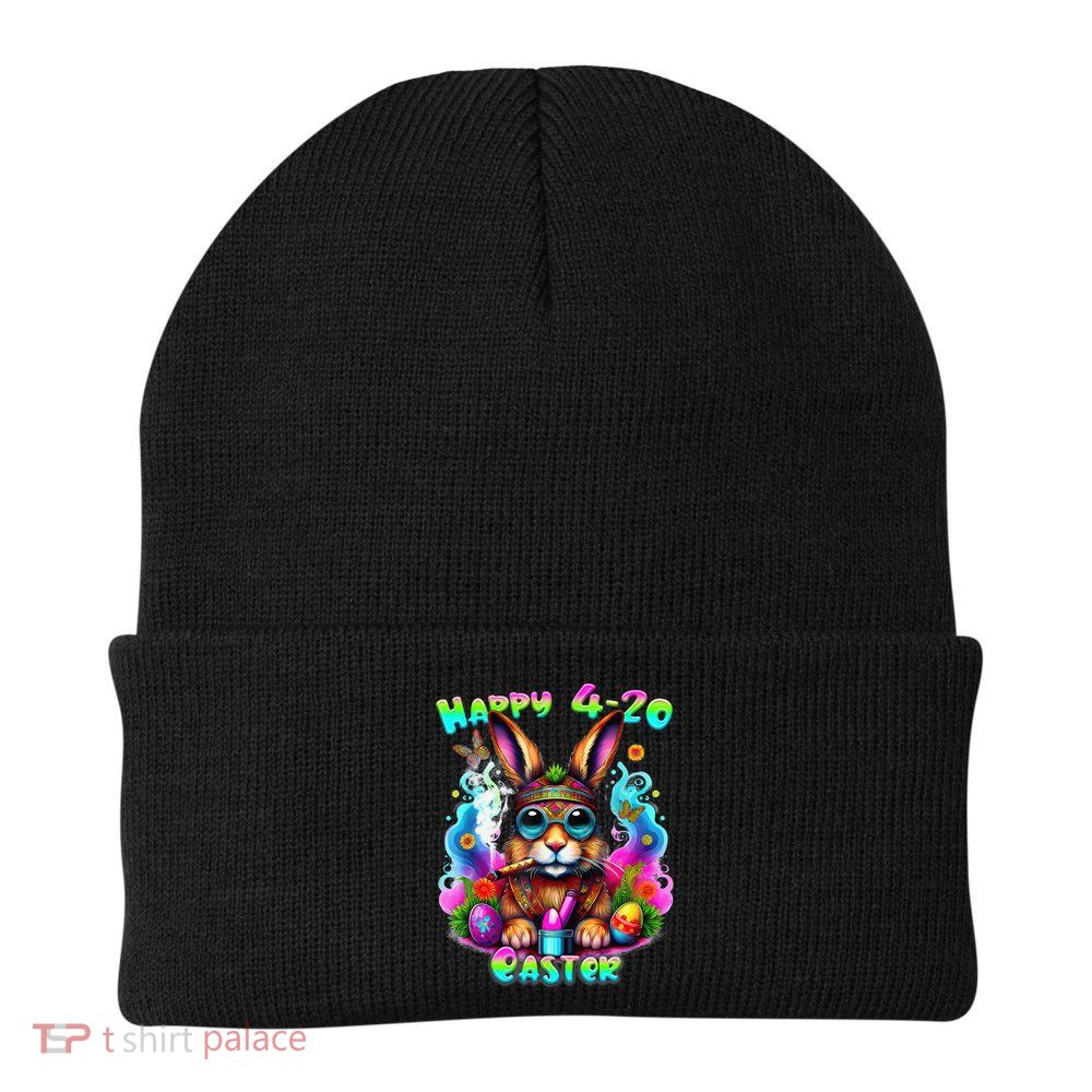Happy 420 Easter Day Bunny Smoking Weed Marijuana Funny 420 Beanie