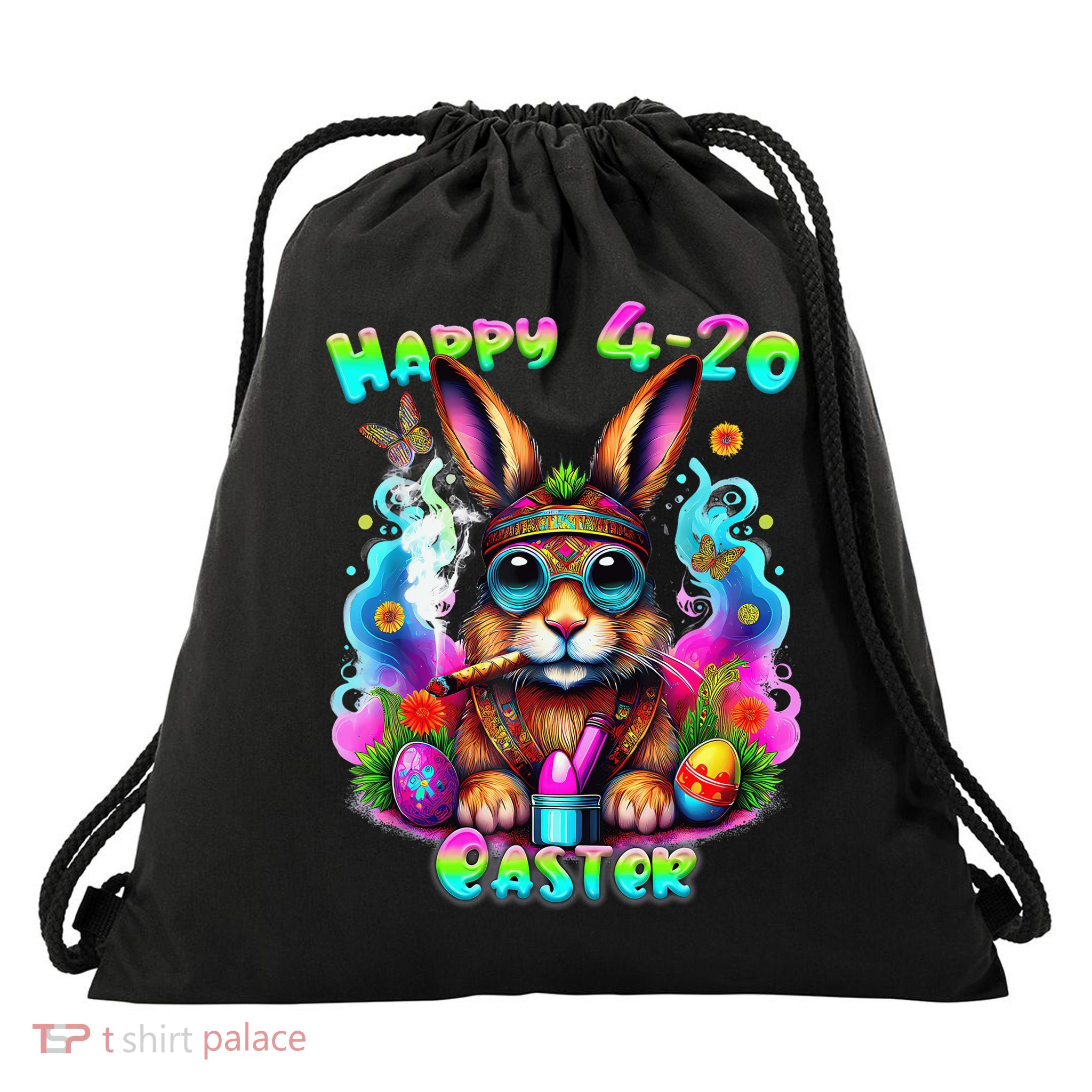 Happy 420 Easter Day Bunny Smoking Weed Marijuana Funny 420 Drawstring Bag