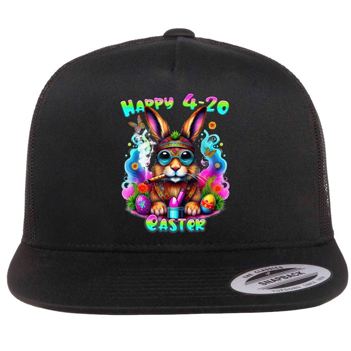 Happy 420 Easter Day Bunny Smoking Weed Marijuana Funny 420 Flat Bill Trucker Hat