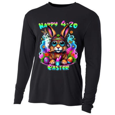 Happy 420 Easter Day Bunny Smoking Weed Marijuana Funny 420 Cooling Performance Long Sleeve Crew