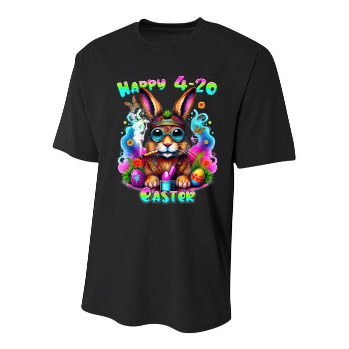 Happy 420 Easter Day Bunny Smoking Weed Marijuana Funny 420 Youth Performance Sprint T-Shirt