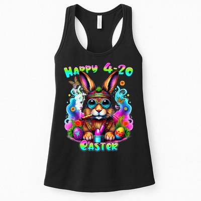 Happy 420 Easter Day Bunny Smoking Weed Marijuana Funny 420 Womens Tank Top