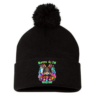 Happy 420 Easter Day Bunny Smoking Weed Marijuana Funny 420 Pom Pom 12in Knit Beanie