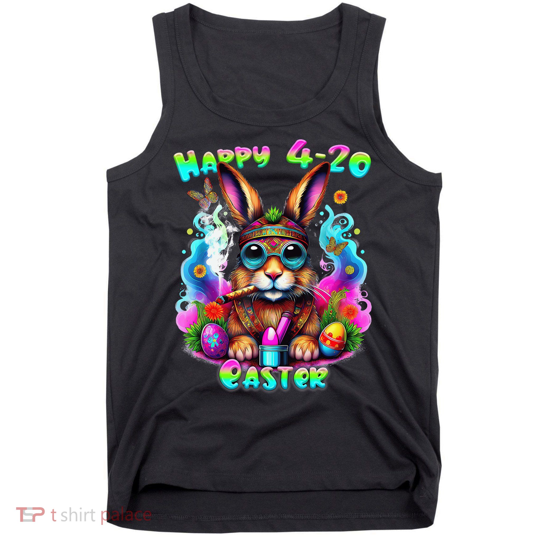 Happy 420 Easter Day Bunny Smoking Weed Marijuana Funny 420 Tank Top