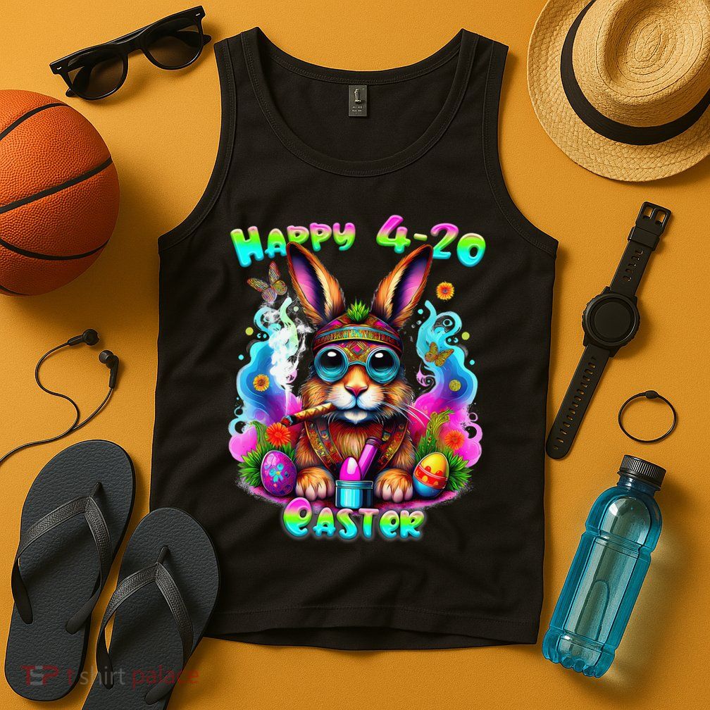 Happy 420 Easter Day Bunny Smoking Weed Marijuana Funny 420 Tank Top