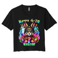 Happy 420 Easter Day Bunny Smoking Weed Marijuana Funny 420 Women's Crop Top Tee