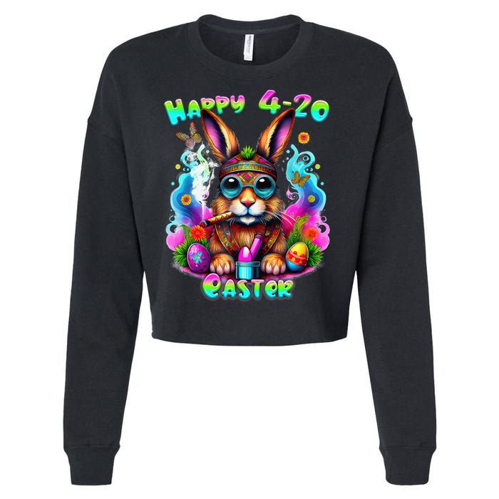 Happy 420 Easter Day Bunny Smoking Weed Marijuana Funny 420 Cropped Pullover Crew