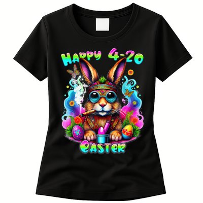 Happy 420 Easter Day Bunny Smoking Weed Marijuana Funny 420 Womens T-Shirt