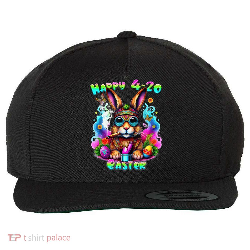 Happy 420 Easter Day Bunny Smoking Weed Marijuana Funny 420 Wool Snapback Cap