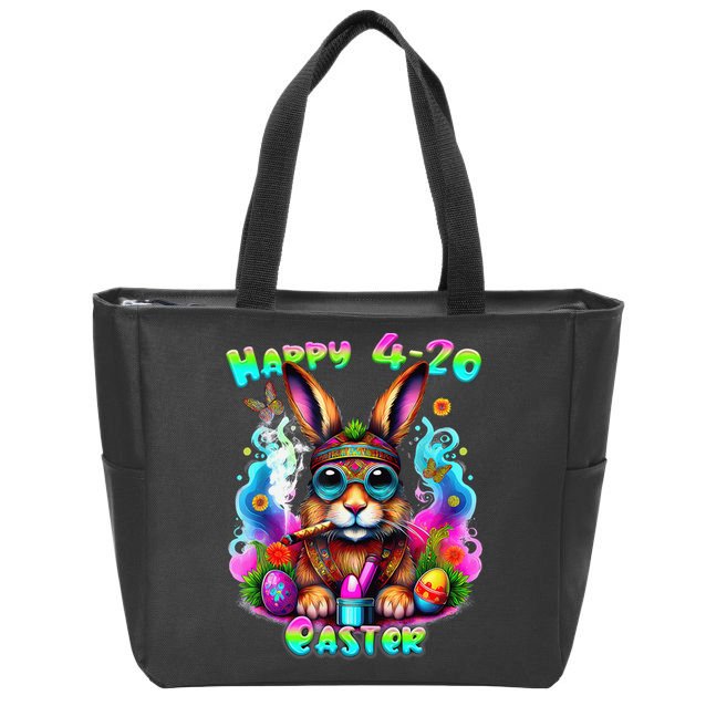 Happy 420 Easter Day Bunny Smoking Weed Marijuana Funny 420 Zip Tote Bag