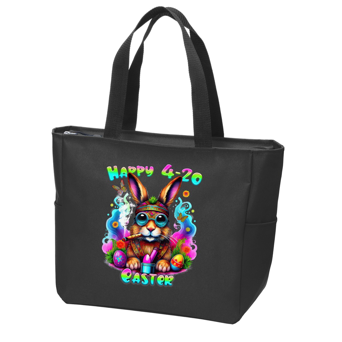 Happy 420 Easter Day Bunny Smoking Weed Marijuana Funny 420 Zip Tote Bag