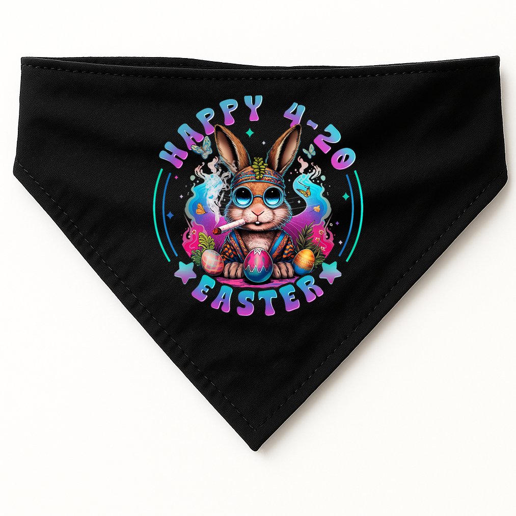 Happy 420 Easter Bunny Smoking Weed Funny  USA-Made Doggie Bandana