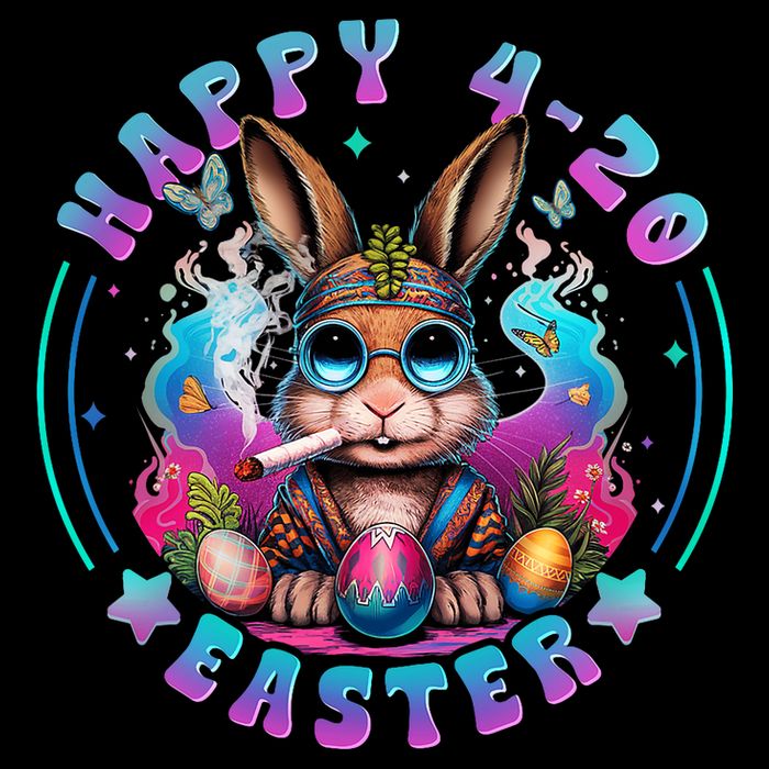 Happy 420 Easter Bunny Smoking Weed Funny  Button