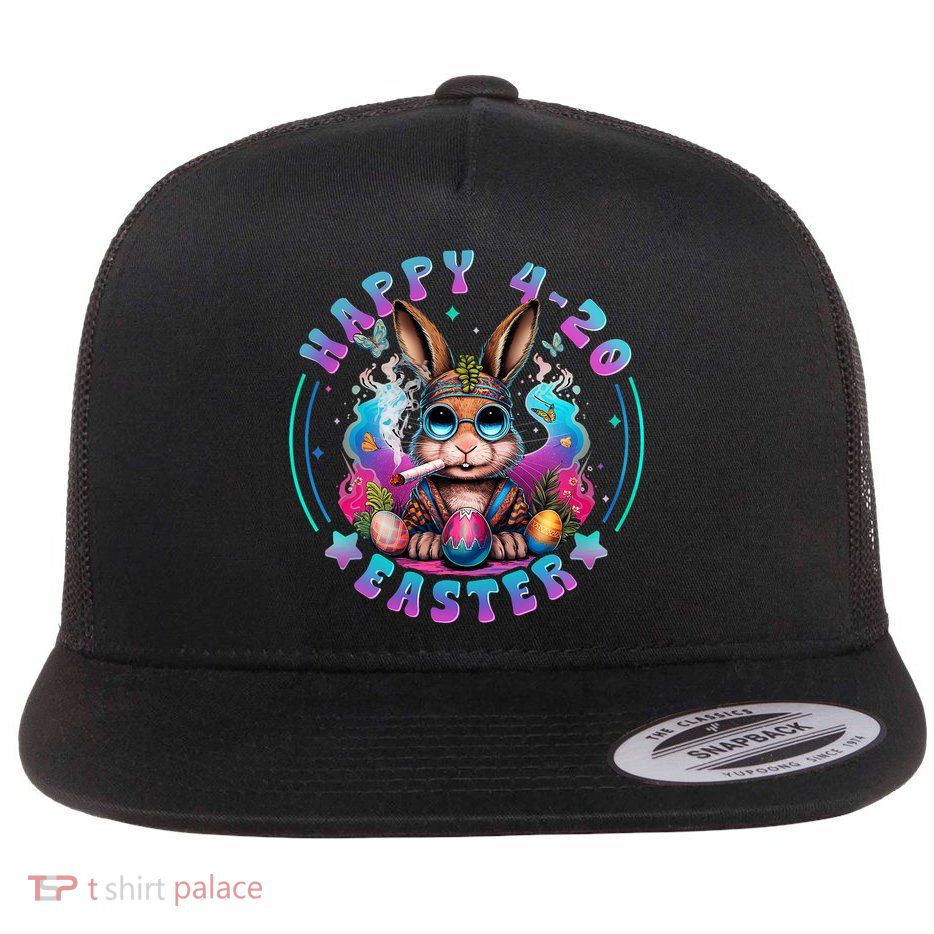 Happy 420 Easter Bunny Smoking Weed Funny  Flatbill Hat