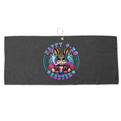 Happy 420 Easter Bunny Smoking Weed Funny  Large Microfiber Waffle Golf Towel