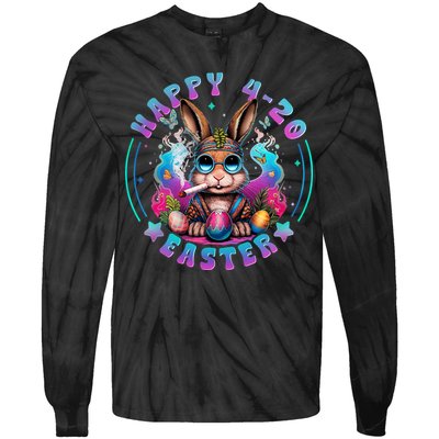 Happy 420 Easter Bunny Smoking Weed Funny  Tie-Dye Long Sleeve Shirt