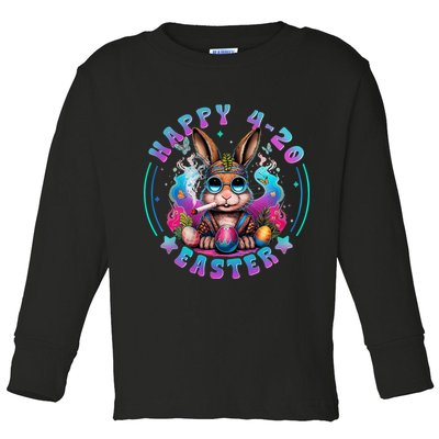 Happy 420 Easter Bunny Smoking Weed Funny  Toddler Long Sleeve Shirt