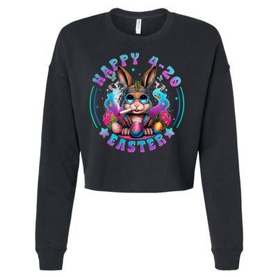 Happy 420 Easter Bunny Smoking Weed Funny  Cropped Pullover Crew