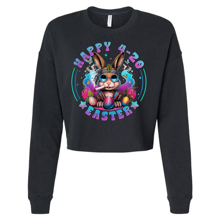 Happy 420 Easter Bunny Smoking Weed Funny  Cropped Pullover Crew