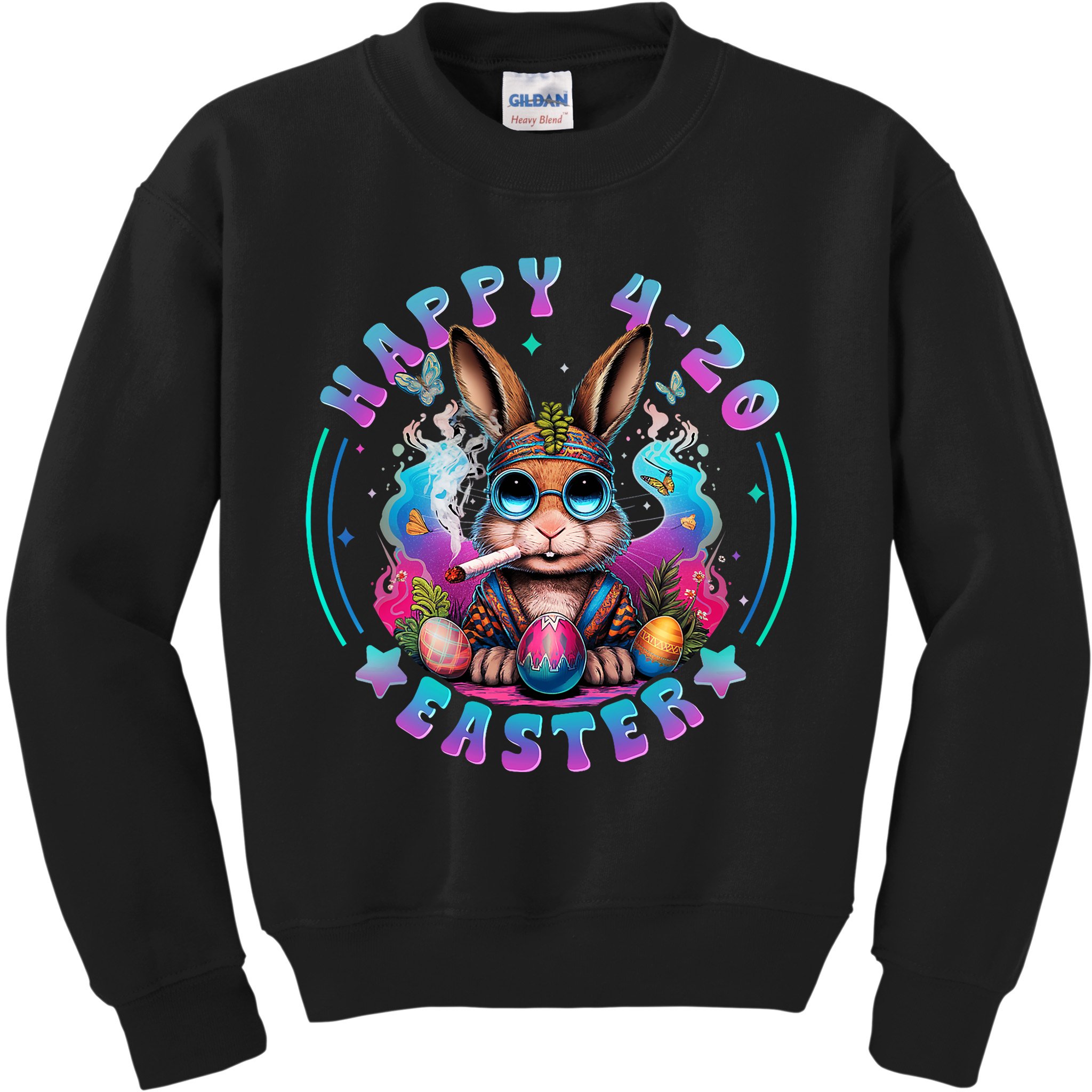 Happy 420 Easter Bunny Smoking Weed Funny  Kids Sweatshirt