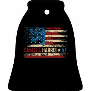 Harris 47 For President Usa American Flag Kamala Harris 2024 Ceramic Bell Ornament