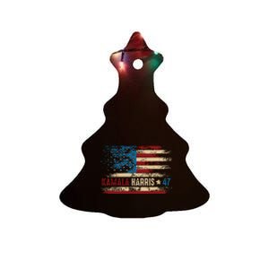 Harris 47 For President Usa American Flag Kamala Harris 2024 Ceramic Tree Ornament