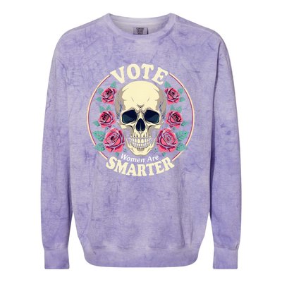 Harris 47 Feminist Vote Women Are Smarter Vintage Skull Rose Colorblast Crewneck Sweatshirt