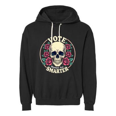 Harris 47 Feminist Vote Women Are Smarter Vintage Skull Rose Garment-Dyed Fleece Hoodie