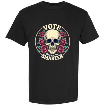 Harris 47 Feminist Vote Women Are Smarter Vintage Skull Rose Garment-Dyed Heavyweight T-Shirt