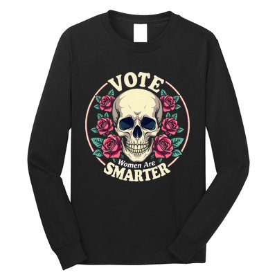 Harris 47 Feminist Vote Women Are Smarter Vintage Skull Rose Long Sleeve Shirt