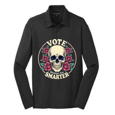 Harris 47 Feminist Vote Women Are Smarter Vintage Skull Rose Silk Touch Performance Long Sleeve Polo