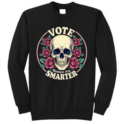 Harris 47 Feminist Vote Women Are Smarter Vintage Skull Rose Tall Sweatshirt