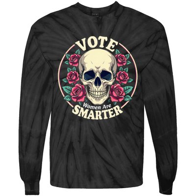 Harris 47 Feminist Vote Women Are Smarter Vintage Skull Rose Tie-Dye Long Sleeve Shirt