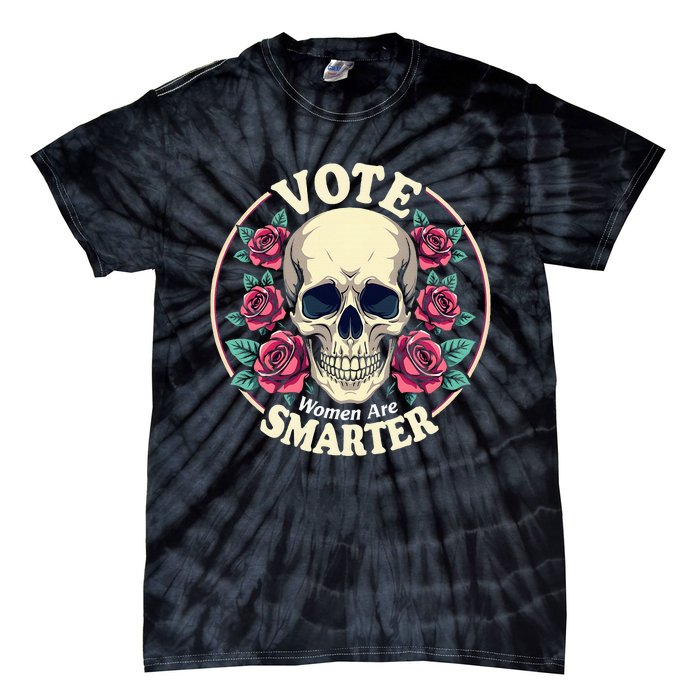 Harris 47 Feminist Vote Women Are Smarter Vintage Skull Rose Tie-Dye T-Shirt