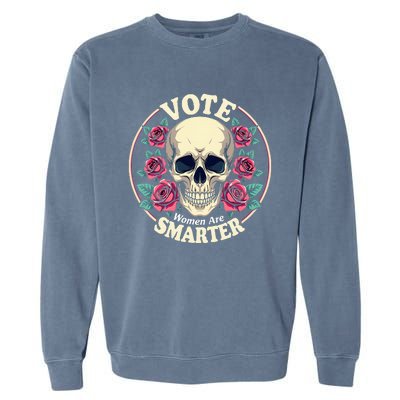 Harris 47 Feminist Vote Women Are Smarter Vintage Skull Rose Garment-Dyed Sweatshirt