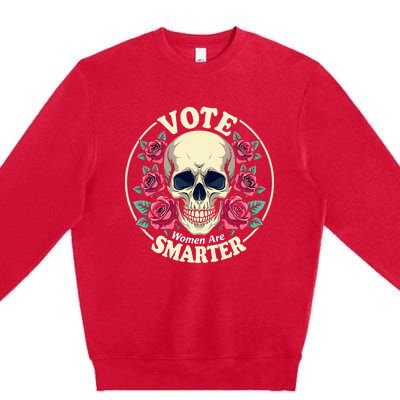 Harris 47 Feminist Vote Women Are Smarter Vintage Skull Rose Premium Crewneck Sweatshirt