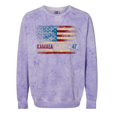 Harris 47 For President Usa American Flag Kamala Harris 2024 Colorblast Crewneck Sweatshirt