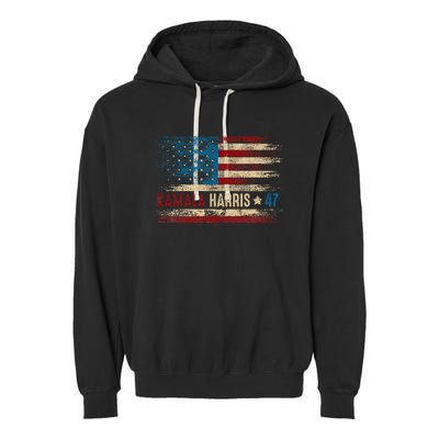 Harris 47 For President Usa American Flag Kamala Harris 2024 Garment-Dyed Fleece Hoodie