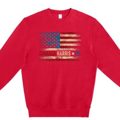 Harris 47 For President Usa American Flag Kamala Harris 2024 Premium Crewneck Sweatshirt