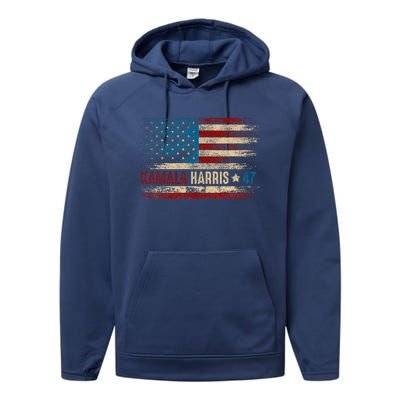 Harris 47 For President Usa American Flag Kamala Harris 2024 Performance Fleece Hoodie