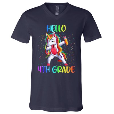 Hello 4th Grade Unicorn Back To School V-Neck T-Shirt