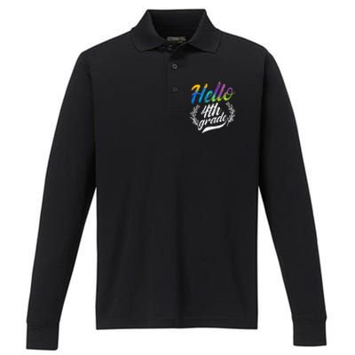 Hello 4th Grade Teacher Students Back To School Girl Performance Long Sleeve Polo