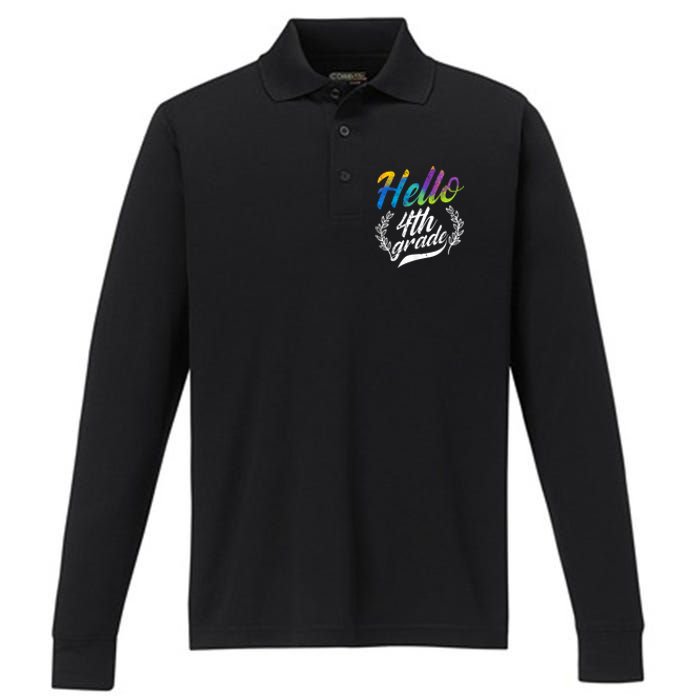 Hello 4th Grade Teacher Students Back To School Girl Performance Long Sleeve Polo