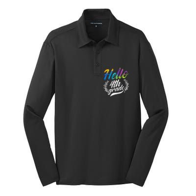 Hello 4th Grade Teacher Students Back To School Girl Silk Touch Performance Long Sleeve Polo