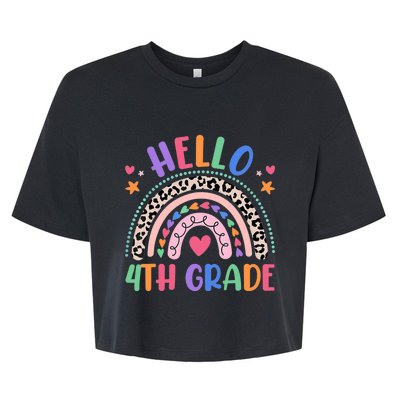 Hello 4th Grade Leopard Boho Rainbow Back To School Bella+Canvas Jersey Crop Tee