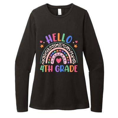 Hello 4th Grade Leopard Boho Rainbow Back To School Womens CVC Long Sleeve Shirt