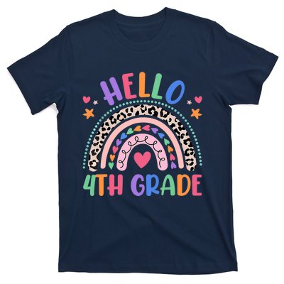 Hello 4th Grade Leopard Boho Rainbow Back To School T-Shirt